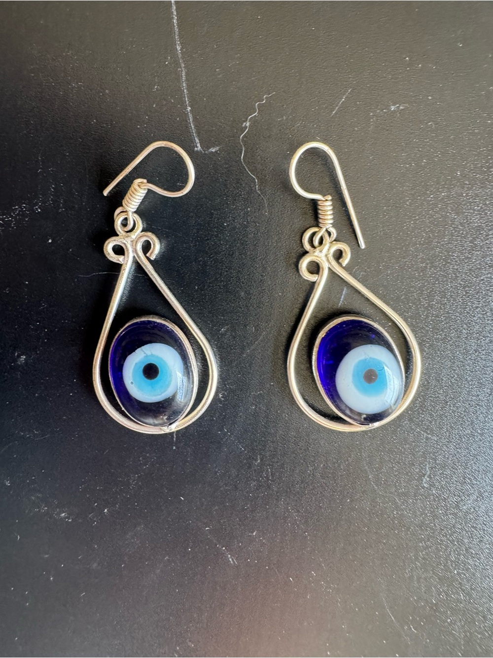 Handmade Blue Evil Eye Teardrop Dangle Earrings